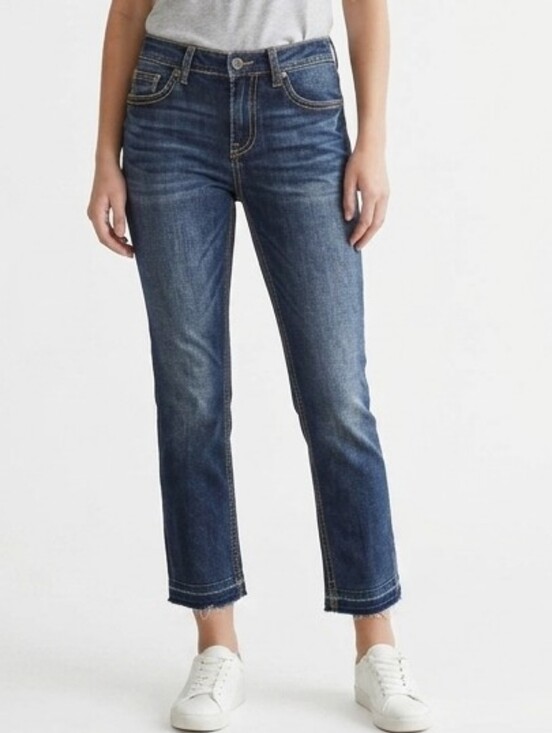 Vigoss Denim - VIGOSS The Chelsea Cropped Straight Leg Jeans Frayed Hem Dark Wash Sz 24/26 EUC
